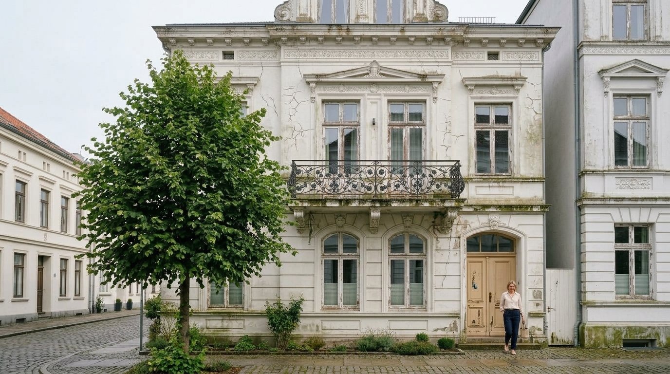 Vorher – beispielhafte Visualisierung einer Fassade vor der Sanierung